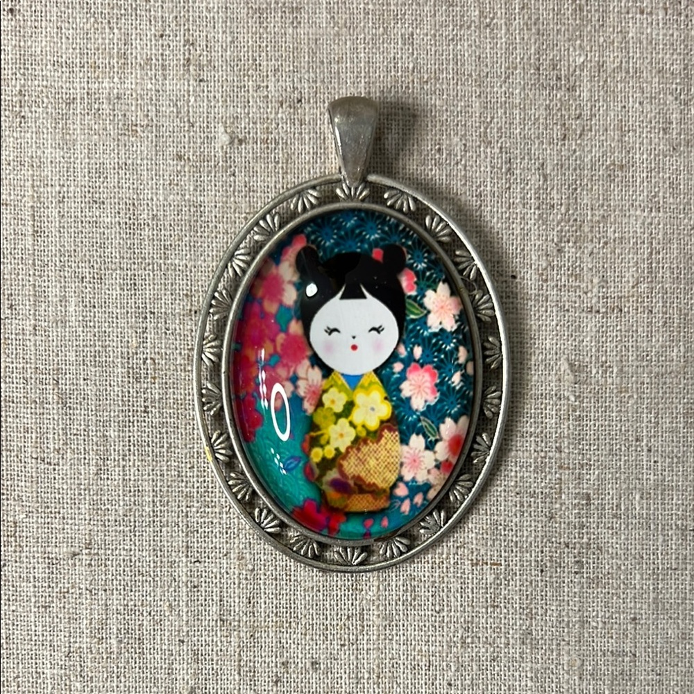 Silver Pendant Necklace with Colorful Design